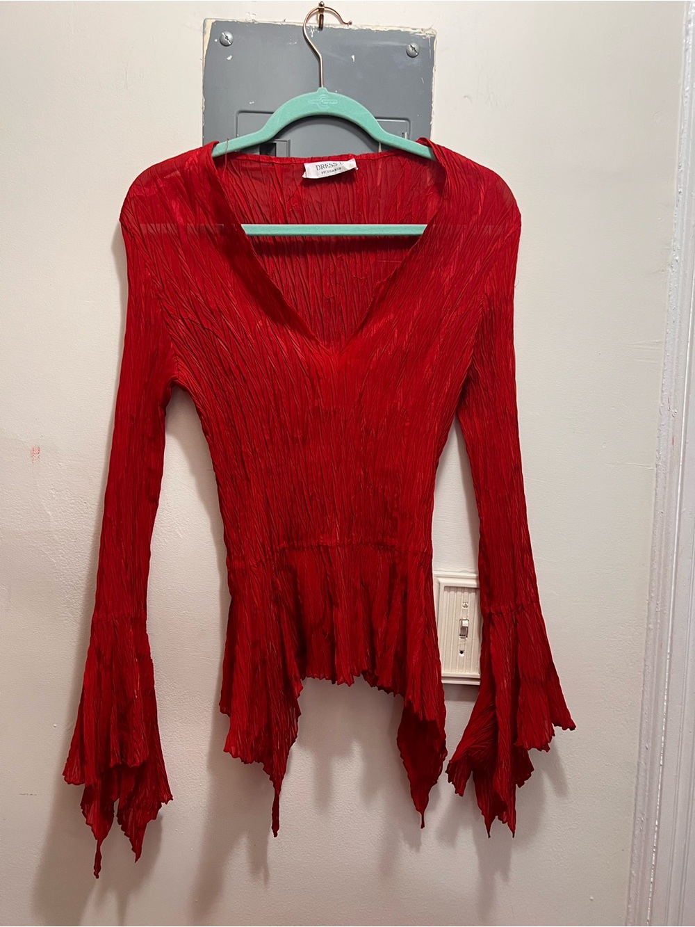 Red Sheer Ruffled Blouse